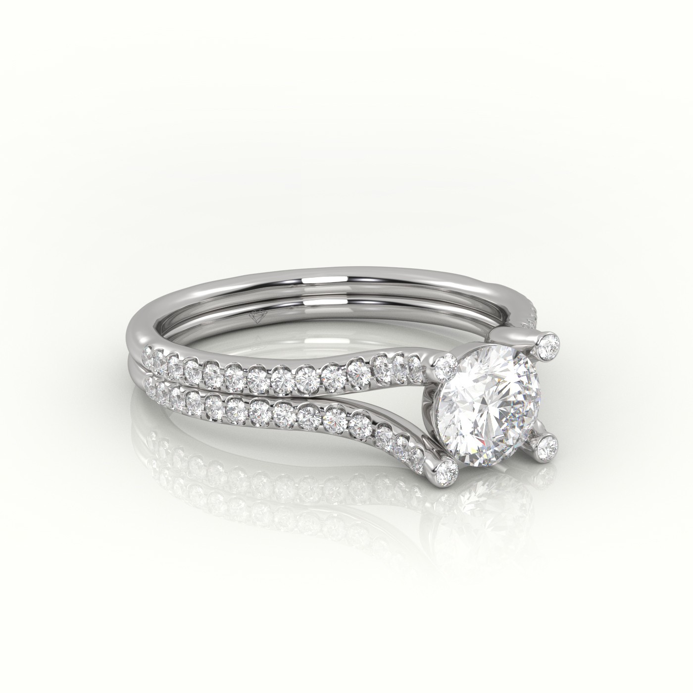 10K WHITE GOLD ROUND CUT DIAMOND SCALLOP SETTING DESIGNER ENGAGEMENT RING