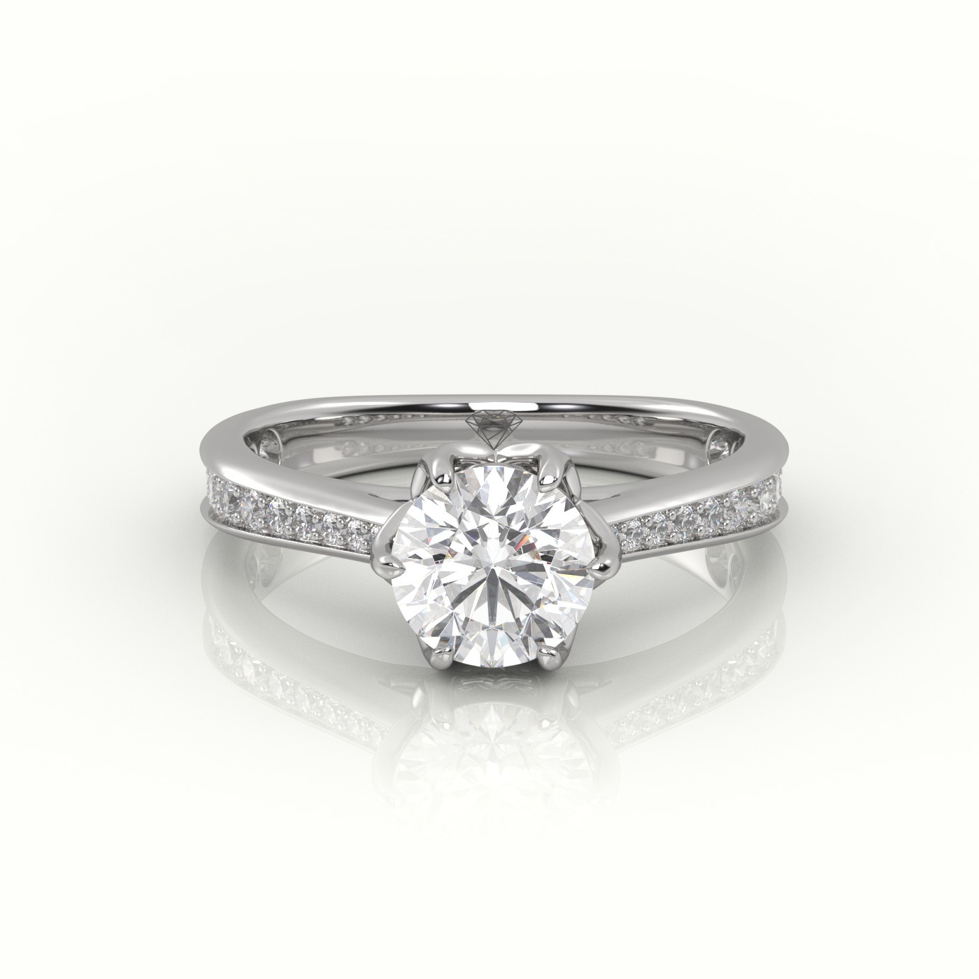 10K WHITE GOLD ROUND CUT DIAMOND 6 PRONGS CHANNEL SETTING ENGAGEMENT RING