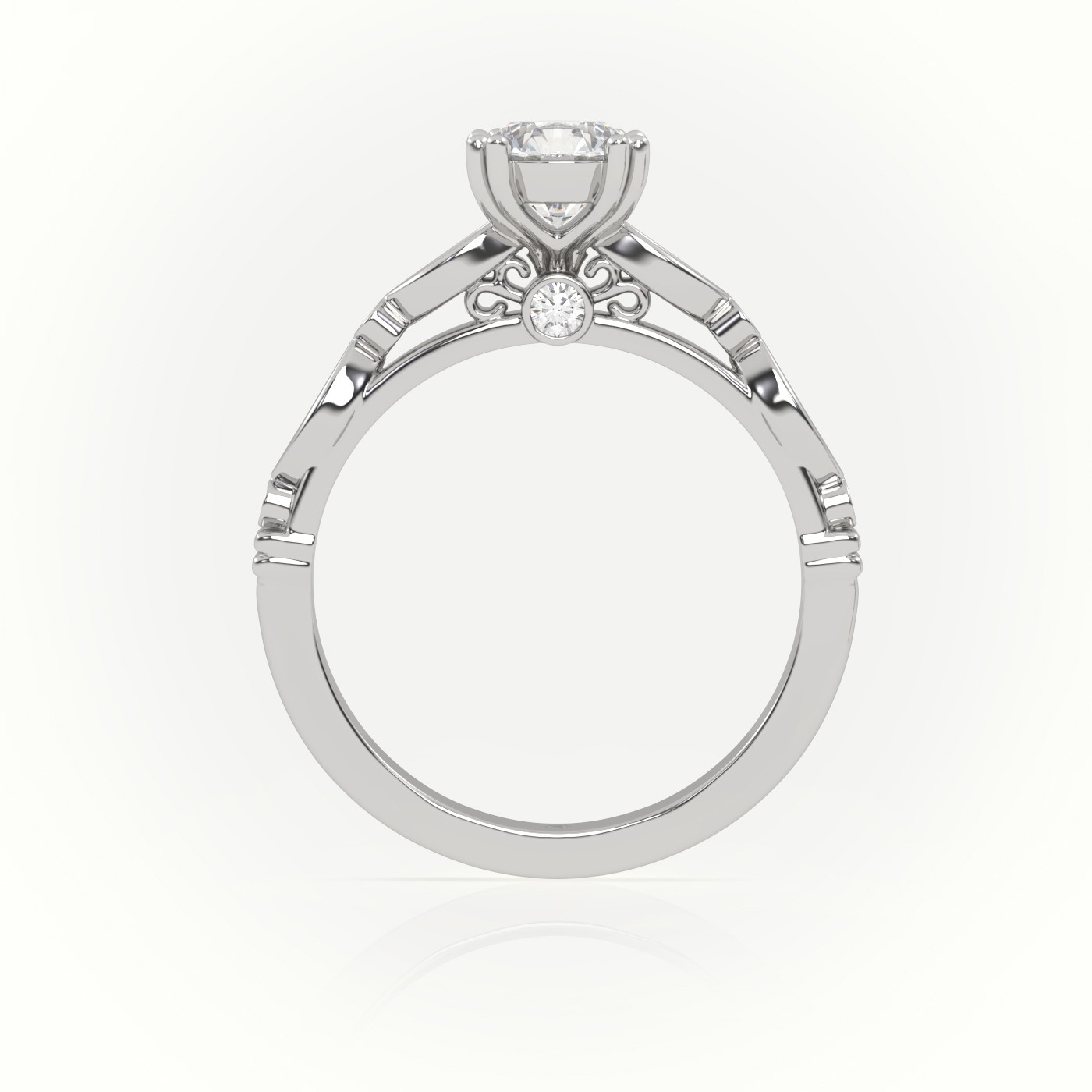 10K WHITE GOLD ROUND CUT DIAMOND 8 PRONGS DESIGNER VINTAGE ENGAGEMENT RING