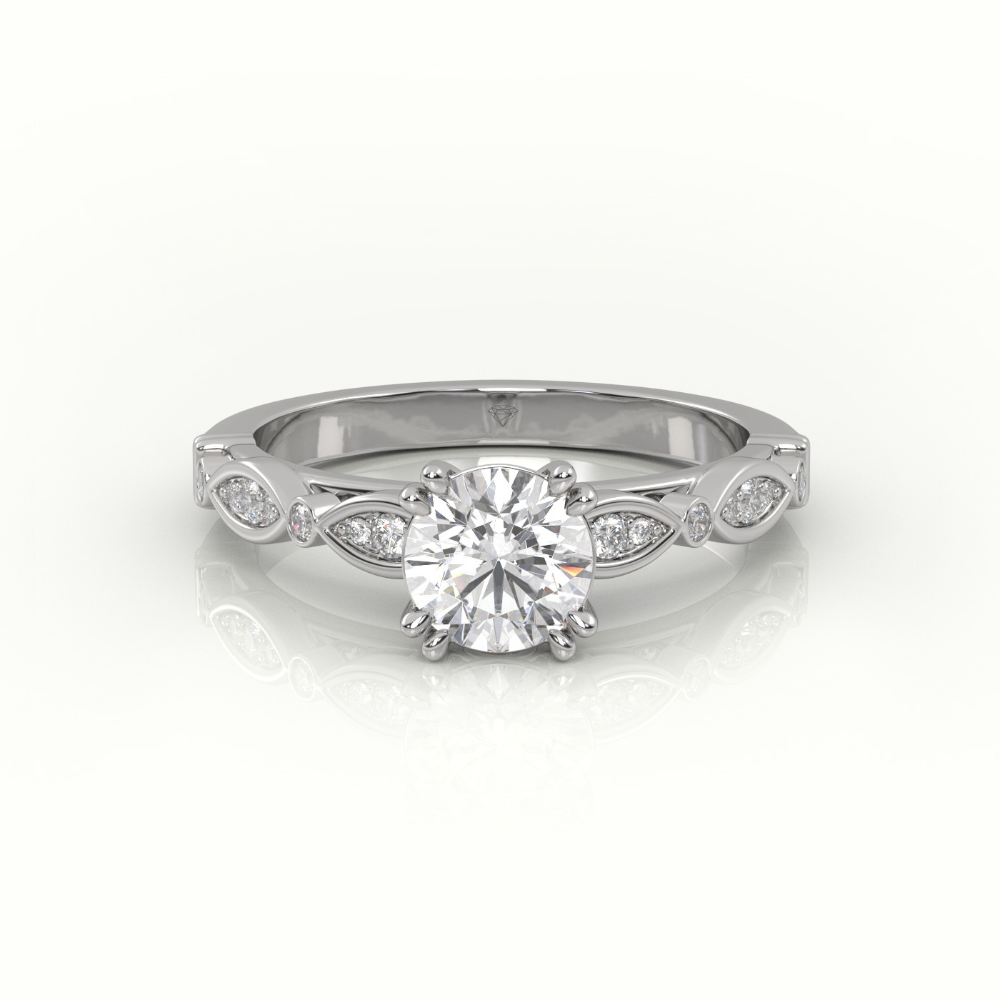 10K WHITE GOLD ROUND CUT DIAMOND 8 PRONGS DESIGNER VINTAGE ENGAGEMENT RING