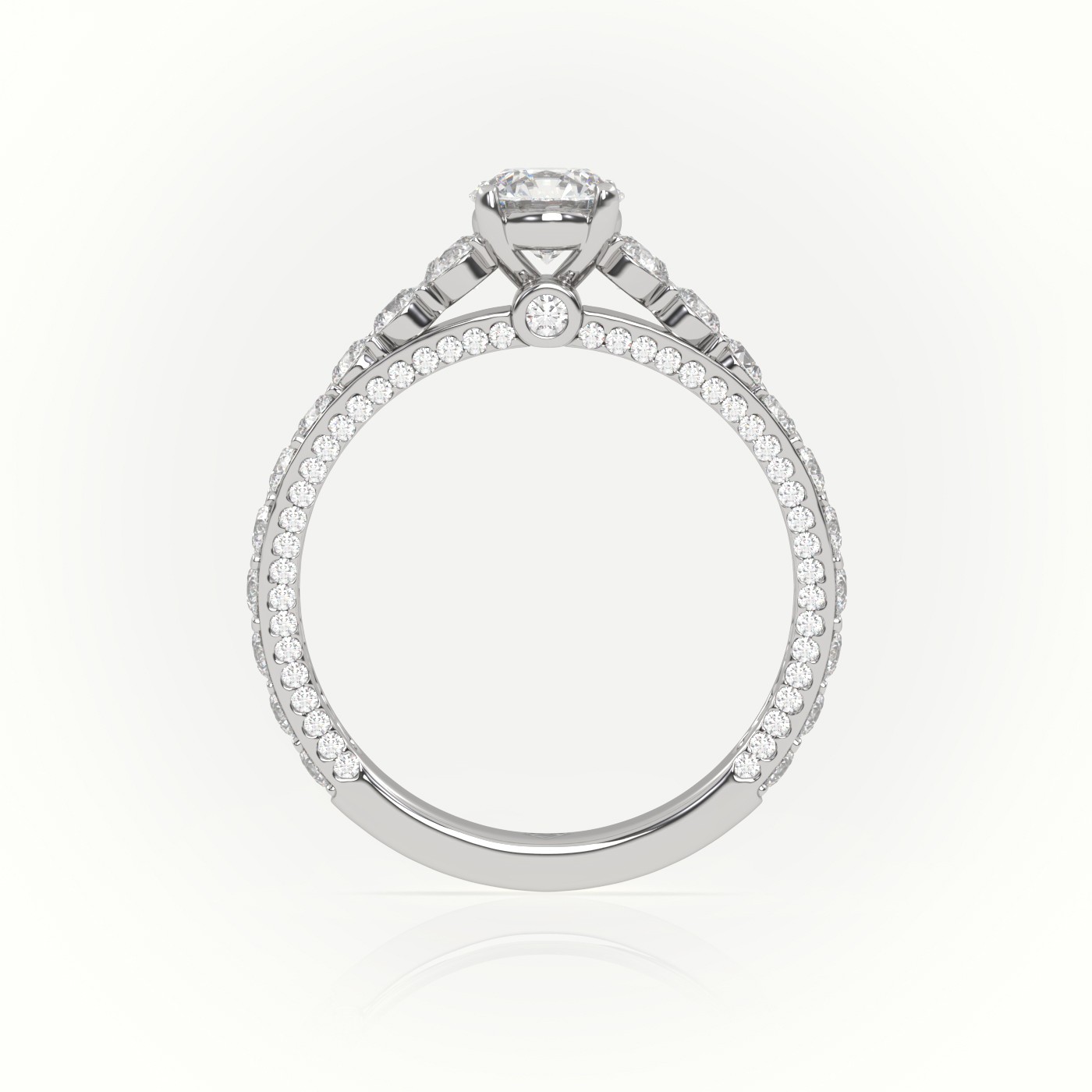 10K WHITE GOLD ROUND CUT DIAMOND 4 PRONGS PAVE SETTING ENGAGEMENT RING