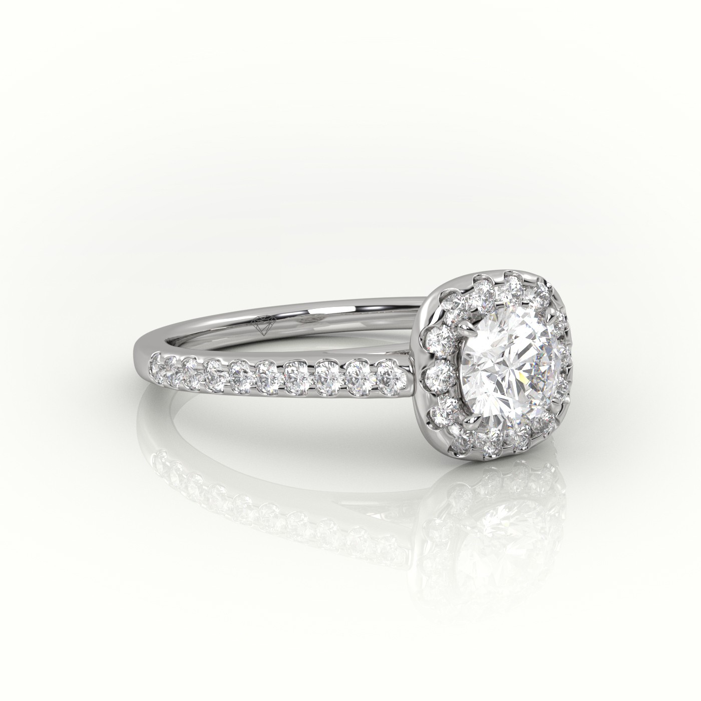 10K WHITE GOLD ROUND CUT DIAMOND 4 PRONGS HALO SCALLOP SETTING ENGAGEMENT RING