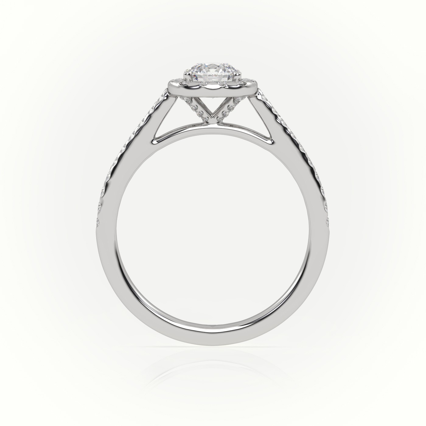 10K WHITE GOLD ROUND CUT DIAMOND 4 PRONGS HALO SCALLOP SETTING ENGAGEMENT RING