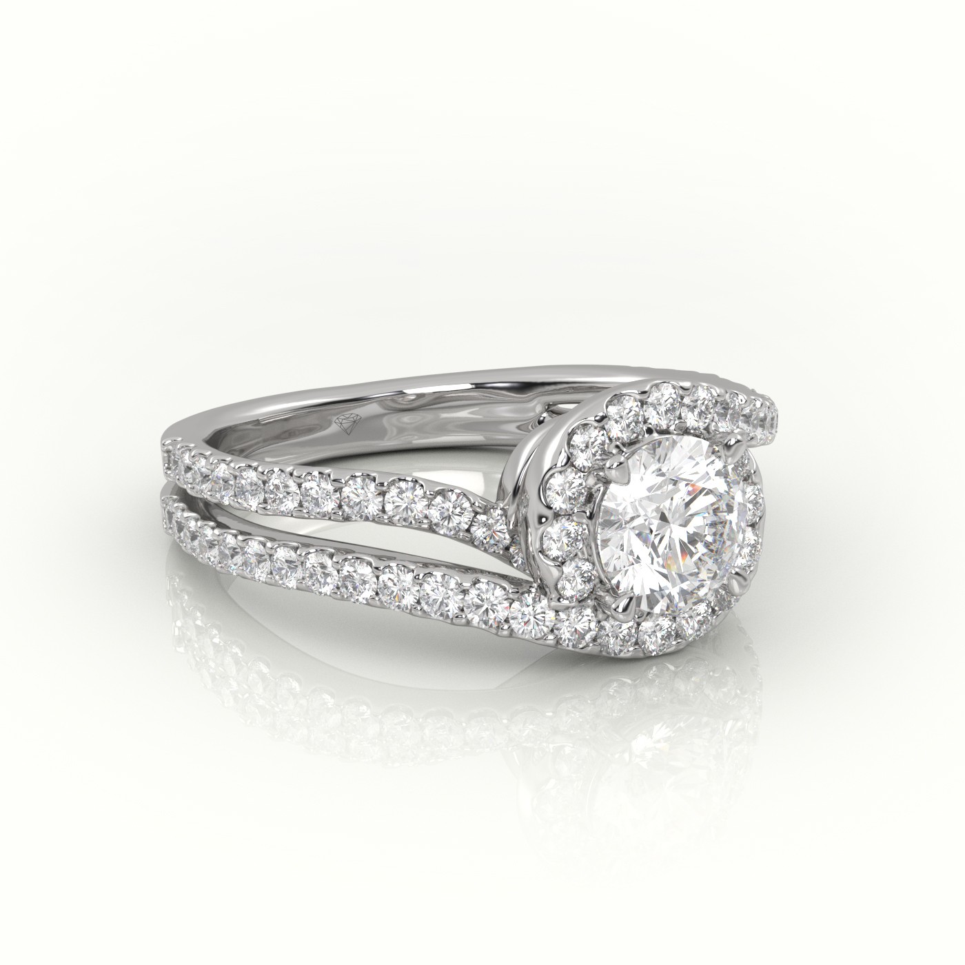 10K WHITE GOLD ROUND CUT DIAMOND 4 PRONGS DOUBLE SWIRL DESIGNER ENGAGEMENT RING