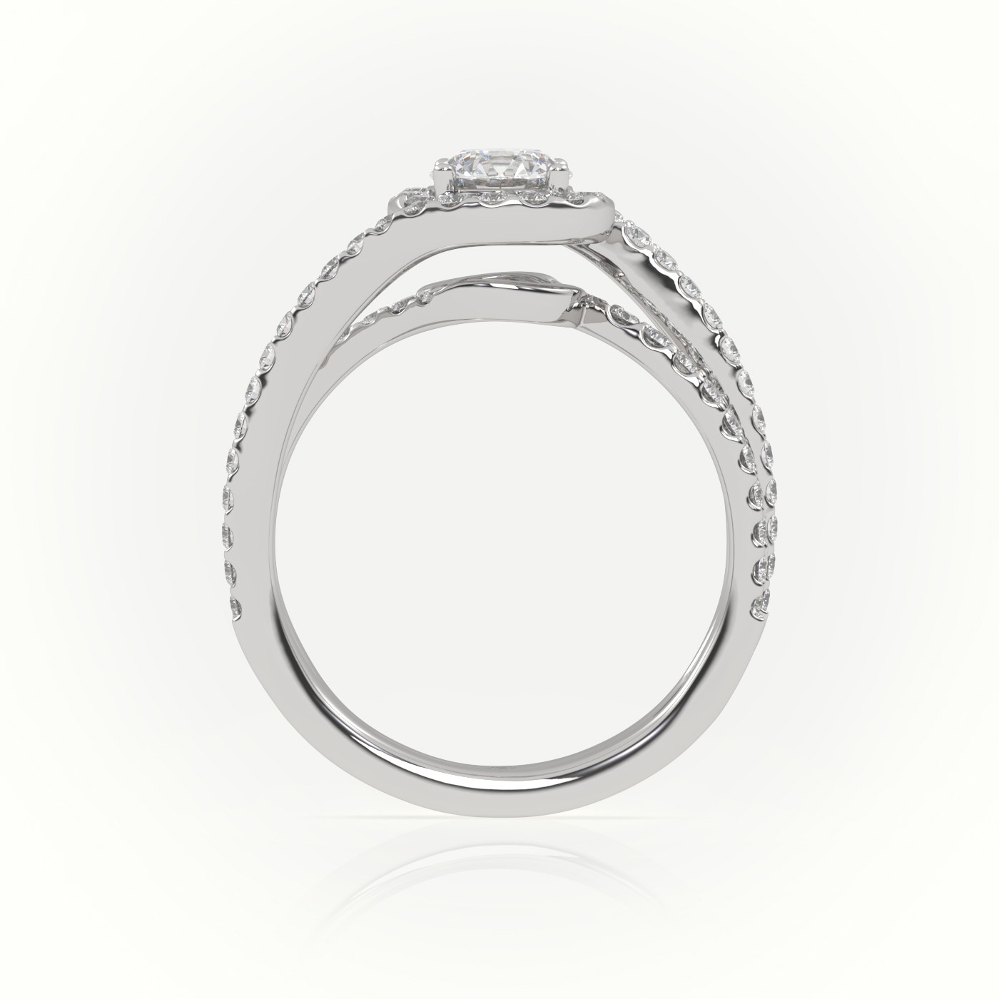 10K WHITE GOLD ROUND CUT DIAMOND 4 PRONGS DOUBLE SWIRL DESIGNER ENGAGEMENT RING