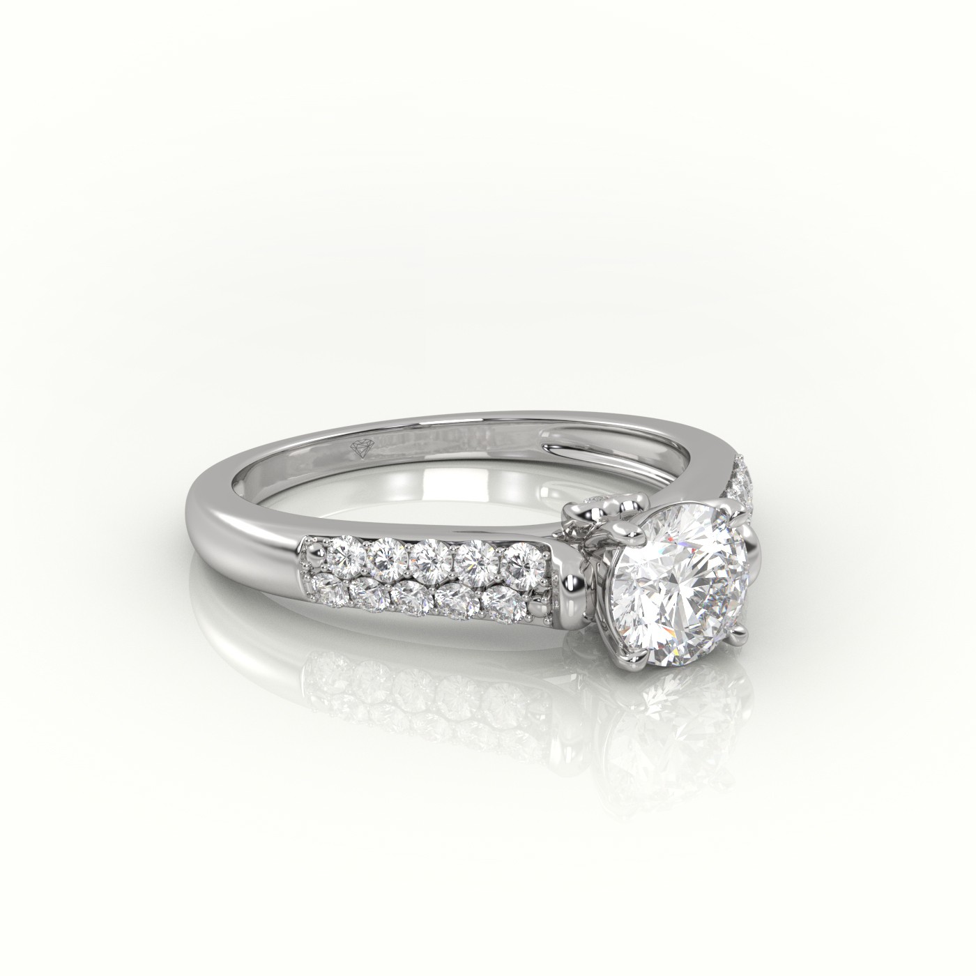 10K WHITE GOLD ROUND CUT DIAMOND 4 PRONGS DOUBLE PAVE SETTING ENGAGEMENT RING