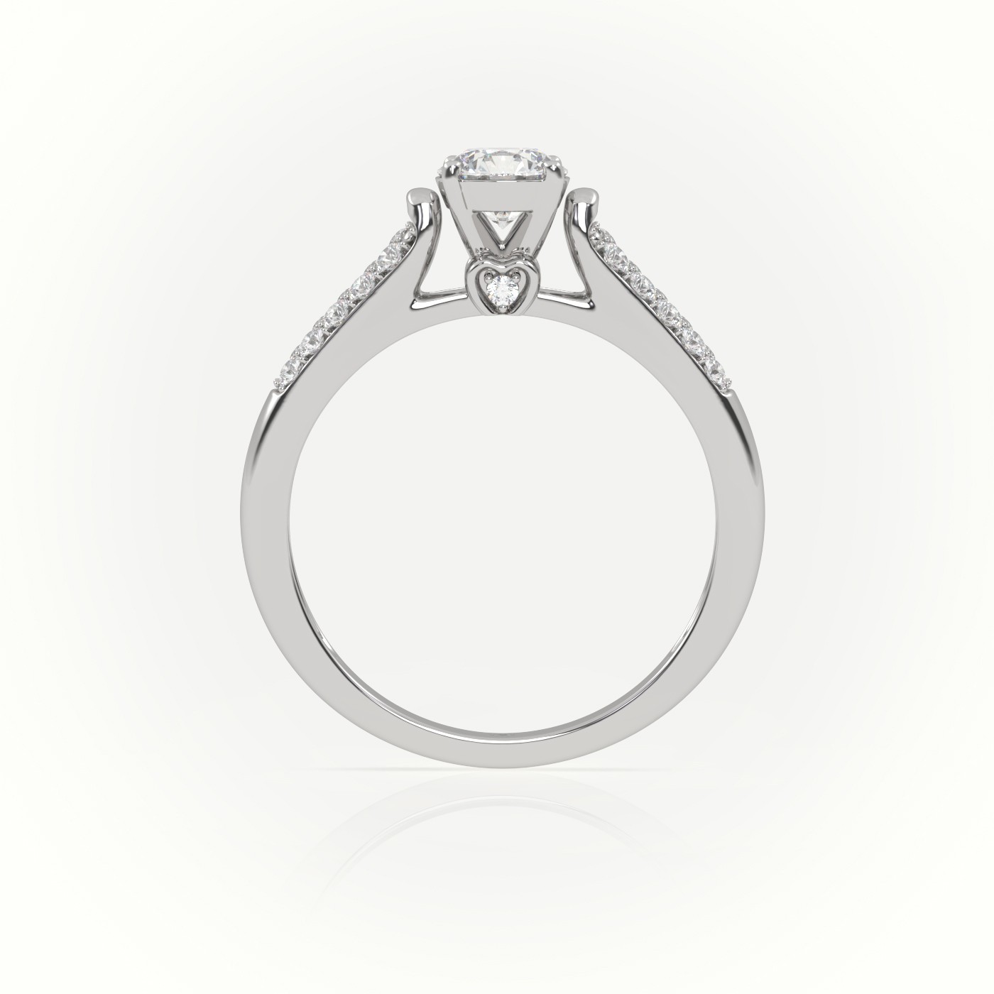 10K WHITE GOLD ROUND CUT DIAMOND 4 PRONGS DOUBLE PAVE SETTING ENGAGEMENT RING