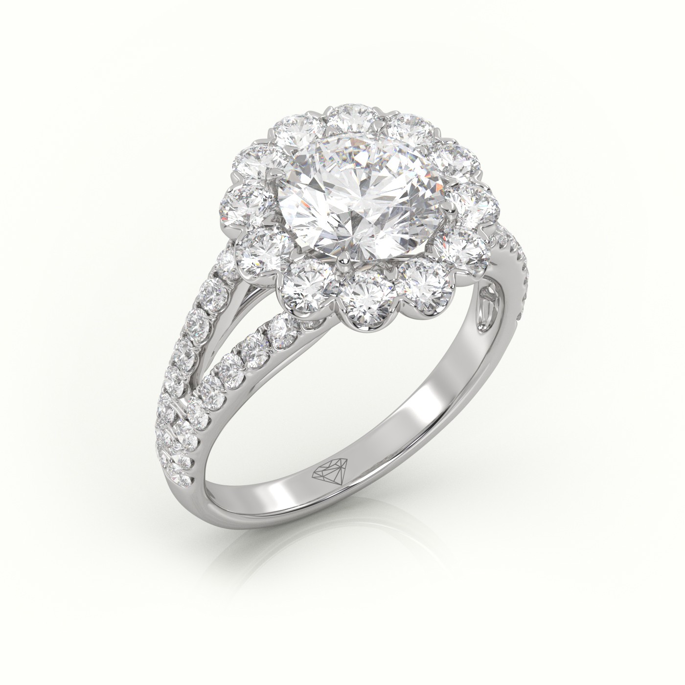 10K WHITE GOLD ROUND CUT DIAMOND 4 PRONGS HALO VINTAGE SETTING ENGAGEMENT RING