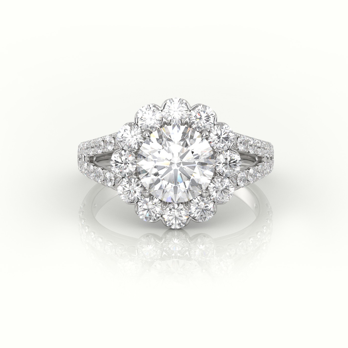 10K WHITE GOLD ROUND CUT DIAMOND 4 PRONGS HALO VINTAGE SETTING ENGAGEMENT RING