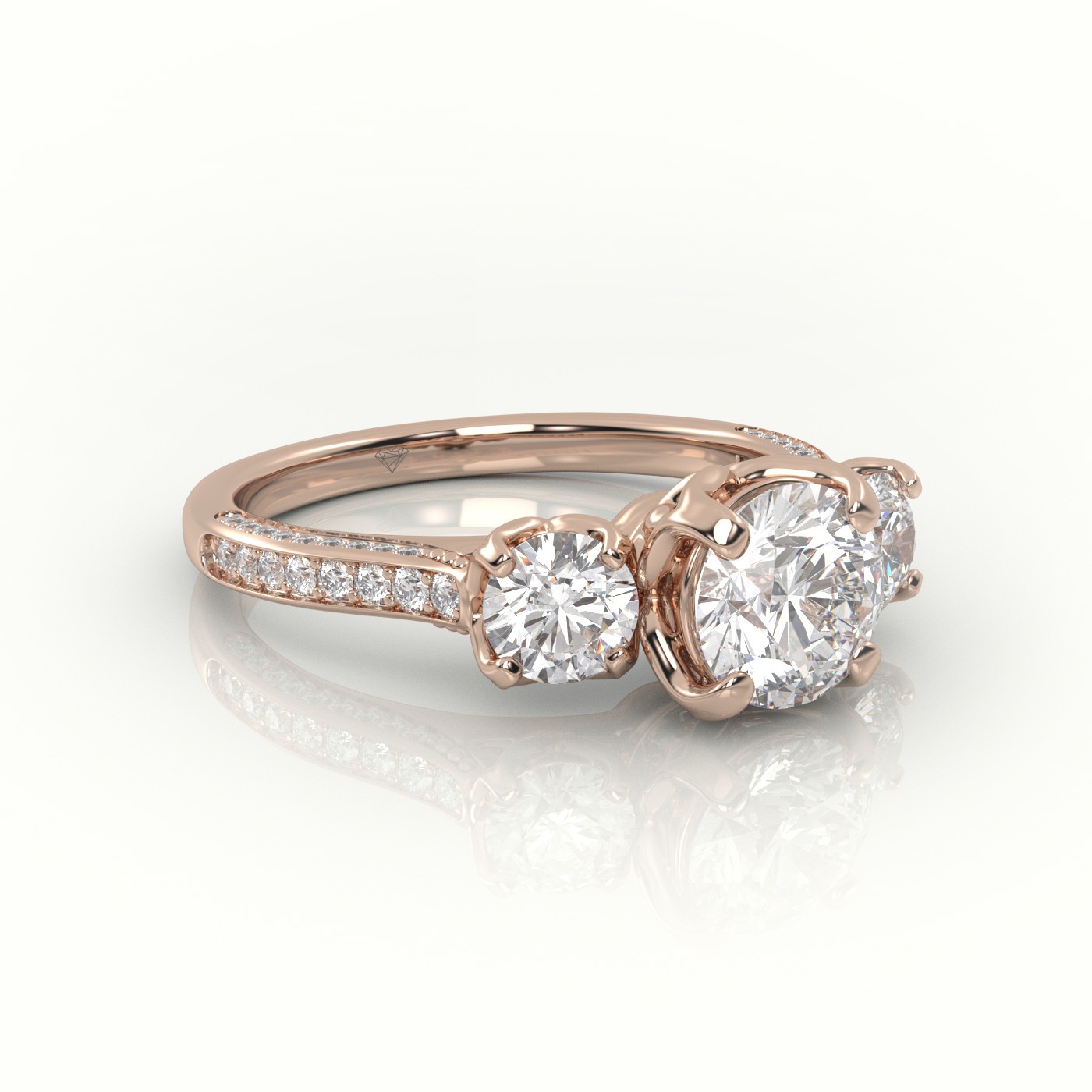 18K ROSE GOLD ROUND-CUT DIAMOND SIDE STONE PAVE SETTING ENGAGEMENT RING