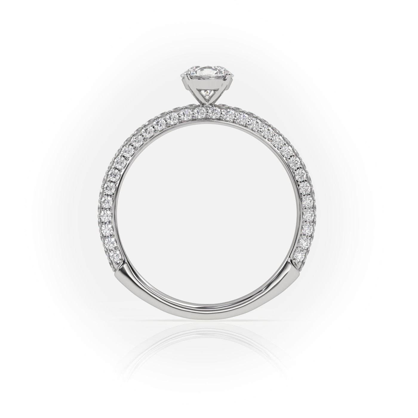 10K WHITE GOLD ROUND CUT 4 PRONGS PAVE SET ENGAGEMENT RING