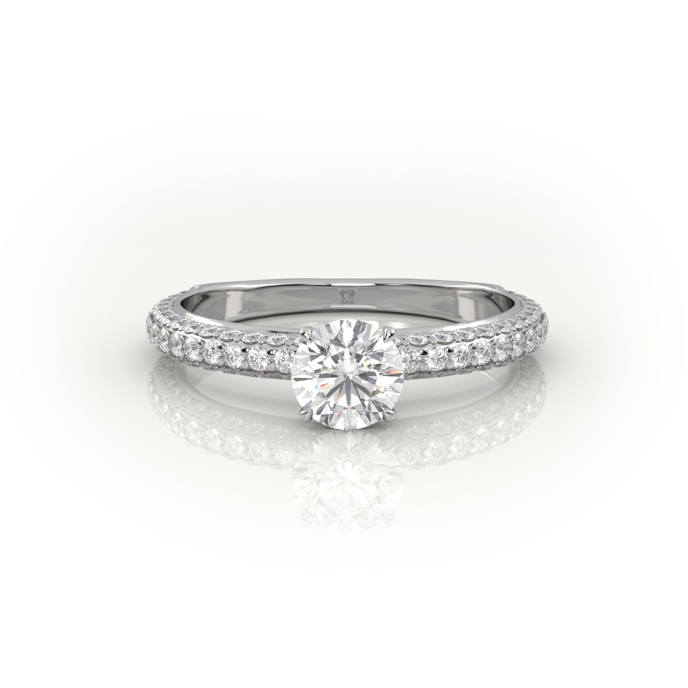 10K WHITE GOLD ROUND CUT 4 PRONGS PAVE SET ENGAGEMENT RING