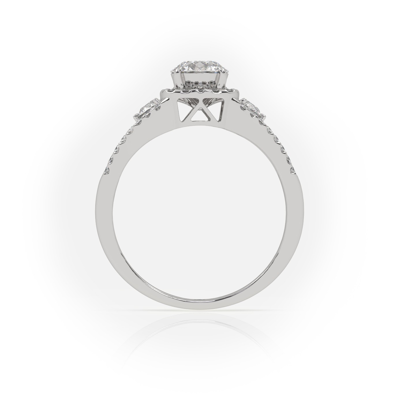 10K WHITE GOLD ROUND CUT 4 PRONGS HALO SCALLOP VINTAGE SET ENGAGEMENT RING