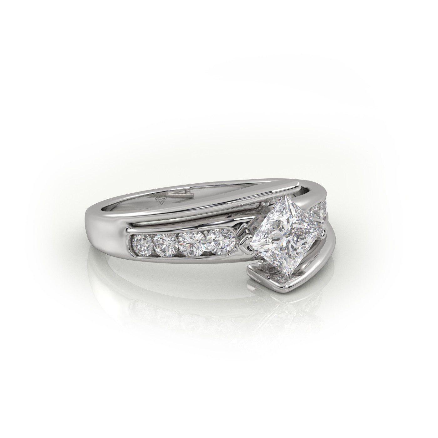 10K WHITE GOLD PRINCESS CUT 2 PRONGS DESIGNER ENGAGEMENT RING