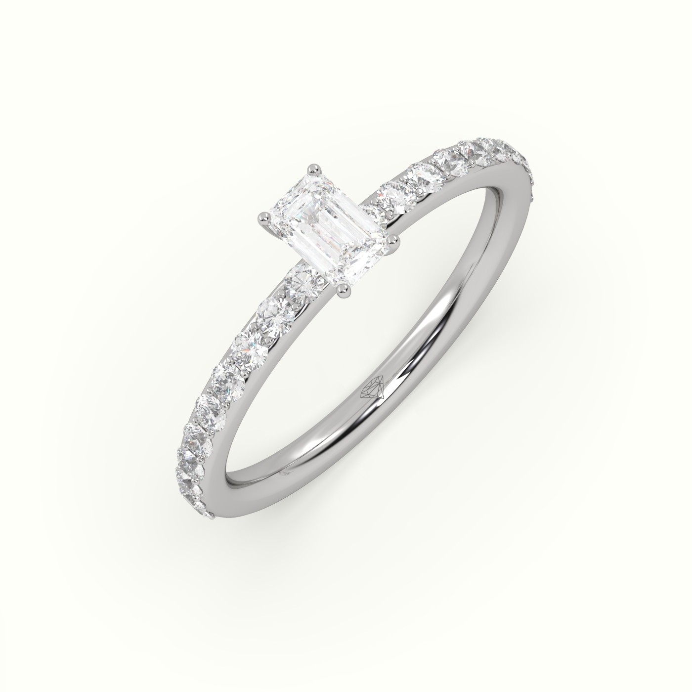 10K WHITE GOLD RADIANT DIAMOND ENGAGEMENT RING SET WITH 4 PRONG & SIDE STONES SET IN PAVE STYLE