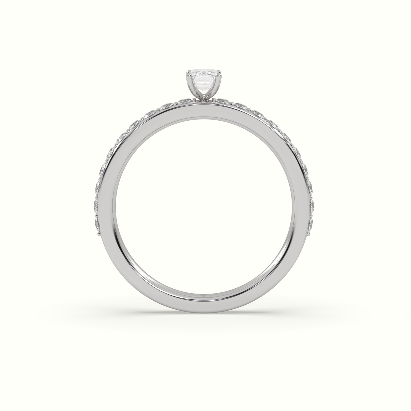 10K WHITE GOLD RADIANT DIAMOND ENGAGEMENT RING SET WITH 4 PRONG & SIDE STONES SET IN PAVE STYLE