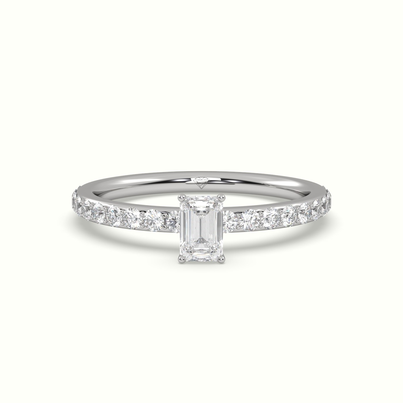 10K WHITE GOLD RADIANT DIAMOND ENGAGEMENT RING SET WITH 4 PRONG & SIDE STONES SET IN PAVE STYLE