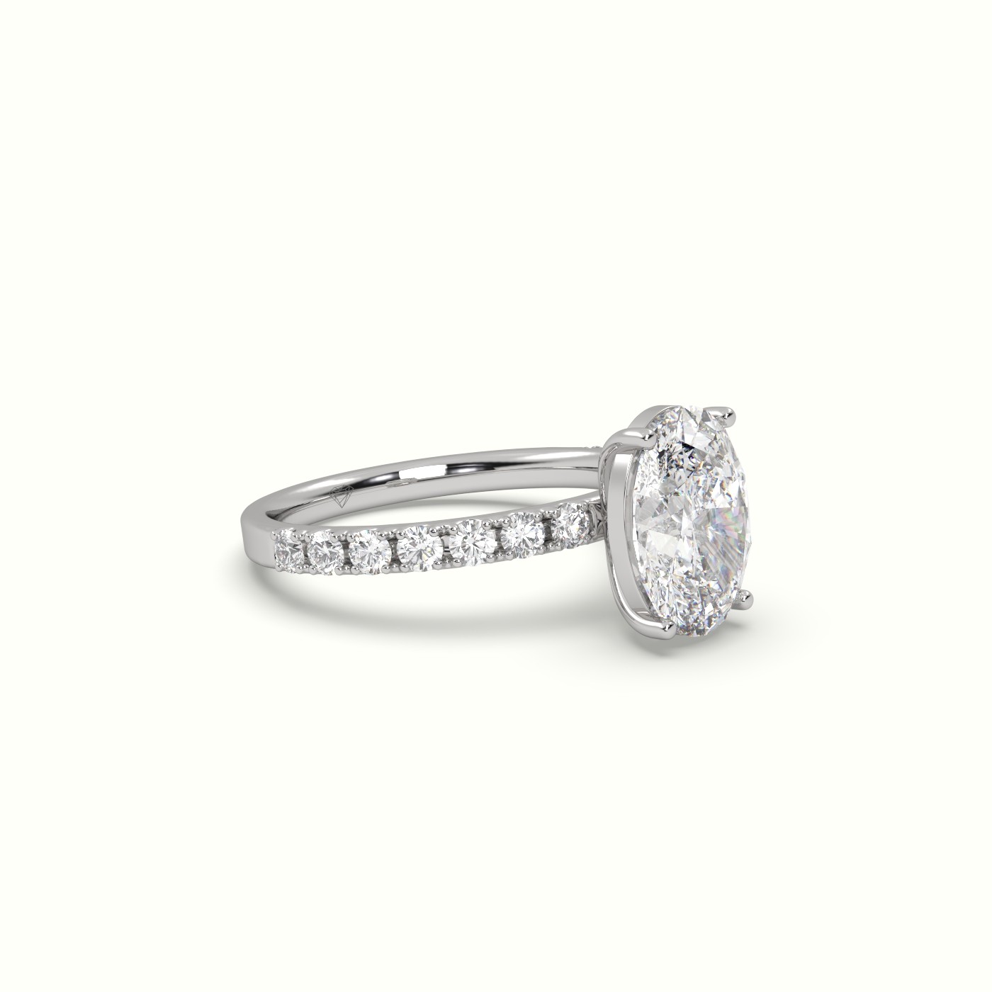 10K WHITE GOLD Oval Diamond Pave Engagement Ring