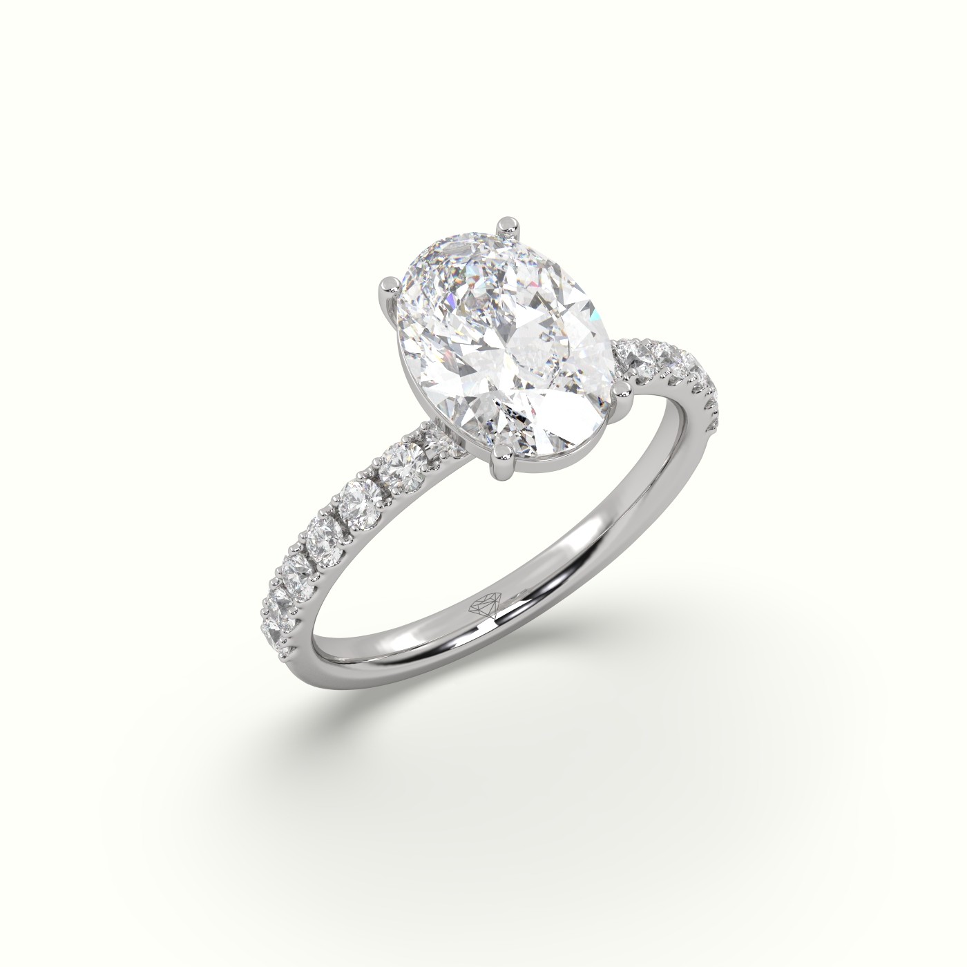 10K WHITE GOLD Oval Diamond Pave Engagement Ring