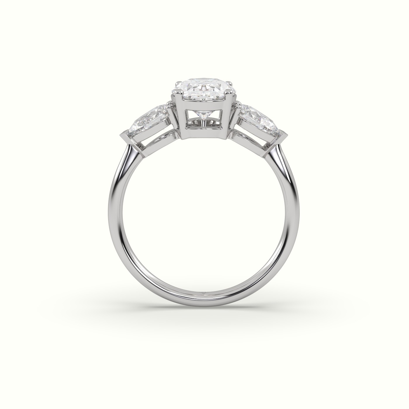 10K WHITE GOLD Oval Diamond 4 round prongs Trilogy Ring pear shape side stone | Precious Jewels Antwerp