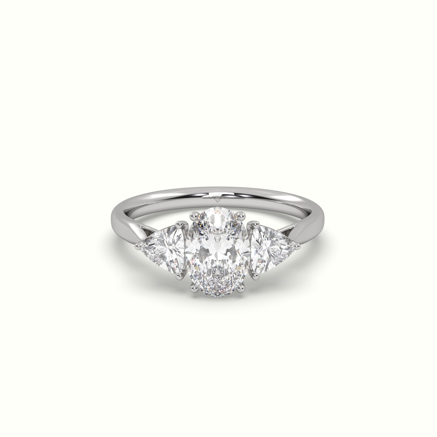 10K WHITE GOLD Oval & Triangle Diamond Trilogy Ring