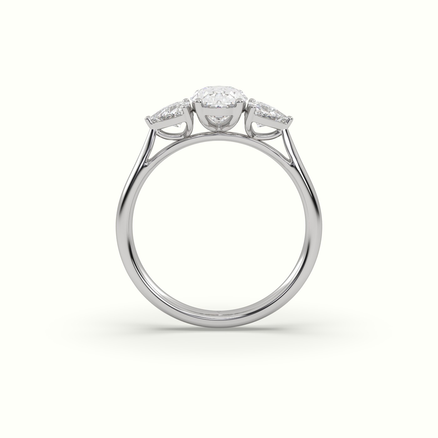 10K WHITE GOLD Oval & Triangle Diamond Trilogy Ring