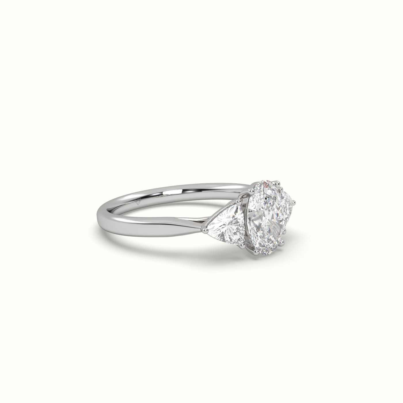 10K WHITE GOLD Oval & Triangle Diamond Trilogy Ring