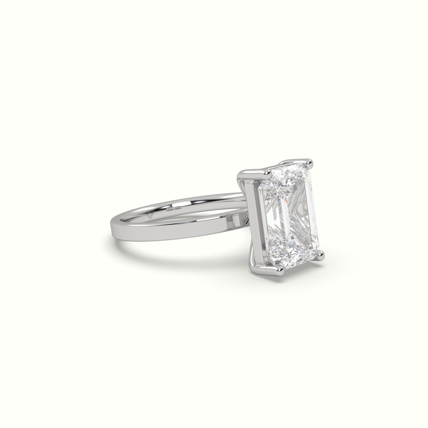 10K WHITE GOLD Emerald Cut Diamond Solitaire Plain Band