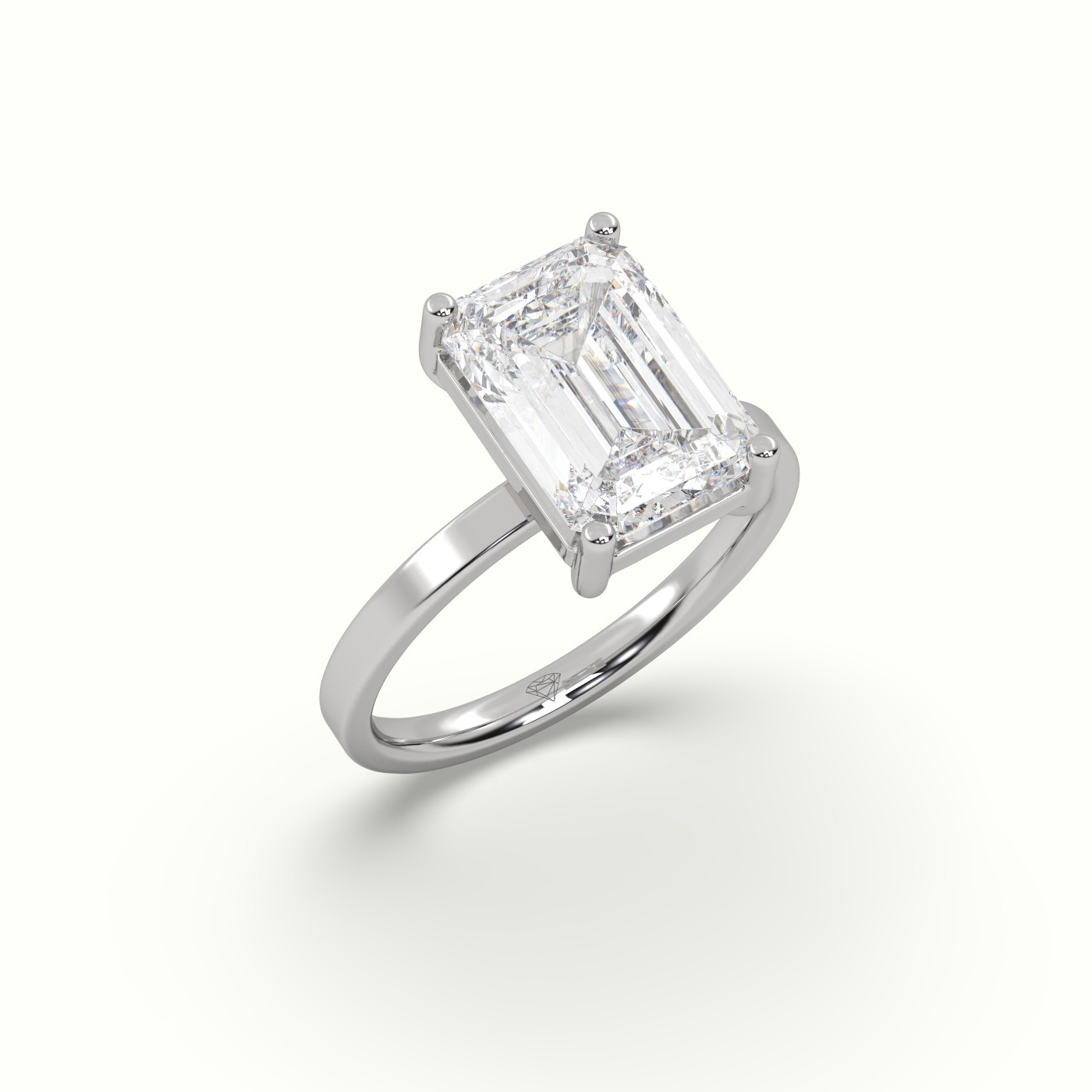 10K WHITE GOLD Emerald Cut Diamond Solitaire Plain Band