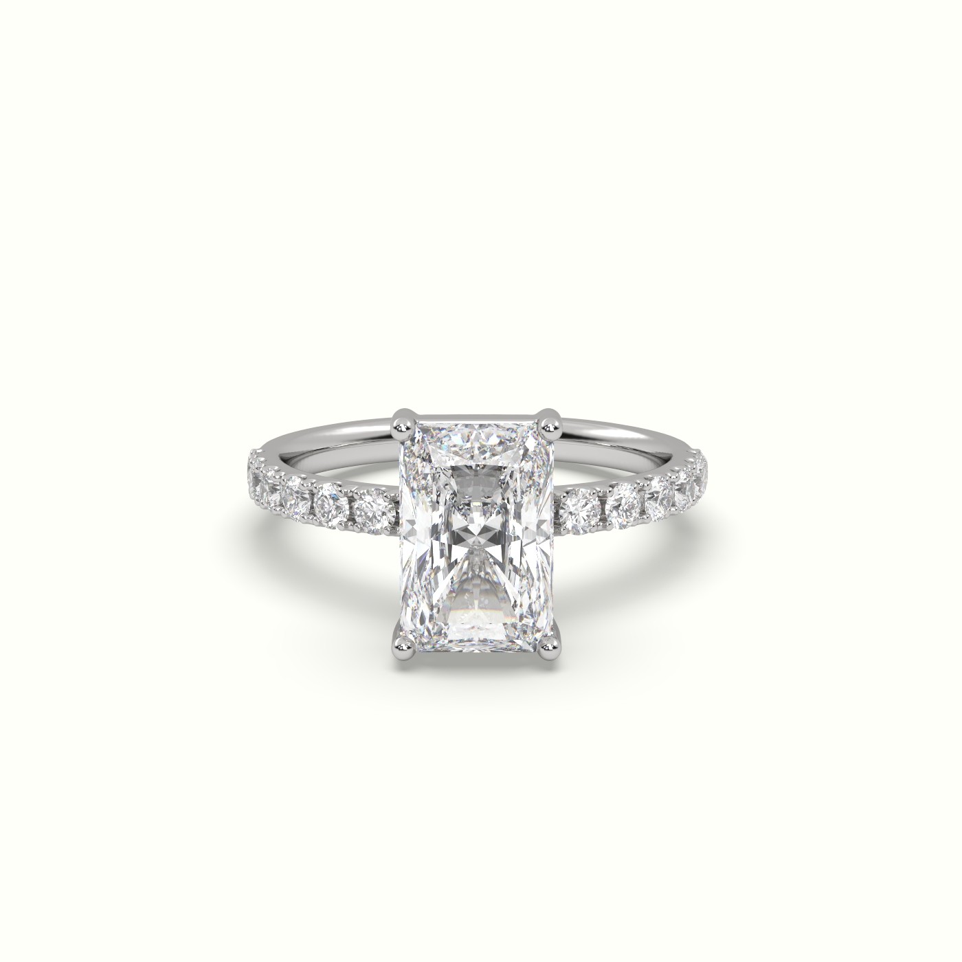 10K White Gold Radiant Diamond 4 prongs Ring with Pave Accents