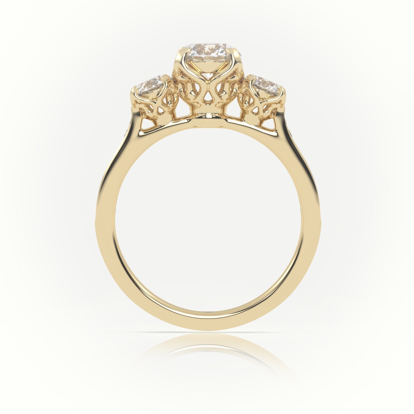 18K YELLOW GOLD ROUND CUT DIAMOND SIDE-STONE PAVE SETTING ENGAGEMENT RING