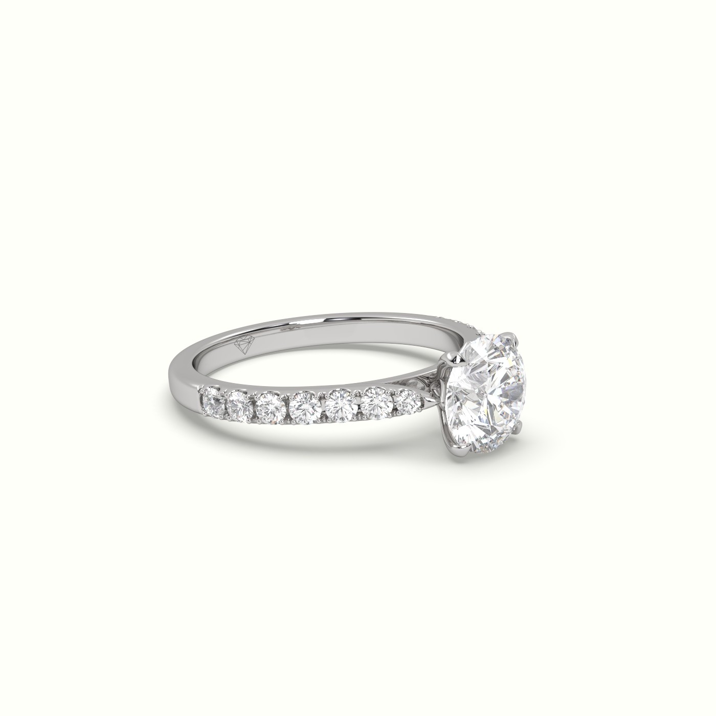 10K White Gold Round Cut Diamond 4 round prongs Pave Band Ring