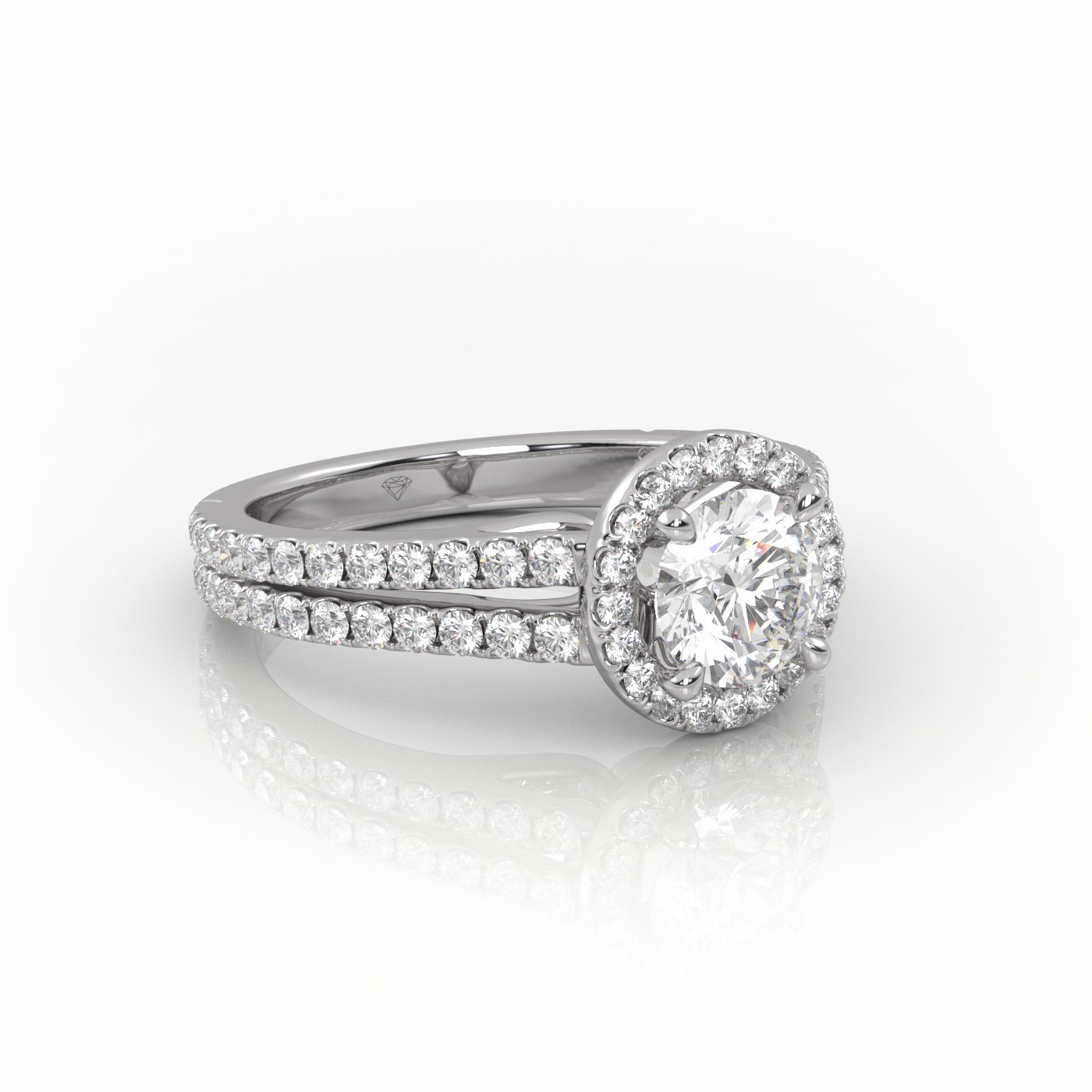 10K WHITE GOLD ROUND CUT DIAMOND 4 PRONGS HALO SETTING VINTAGE ENGAGEMENT RING