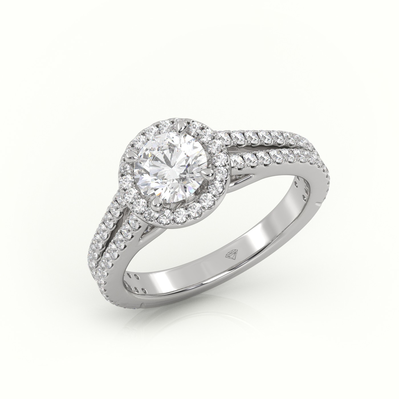 10K WHITE GOLD ROUND CUT DIAMOND 4 PRONGS HALO SETTING VINTAGE ENGAGEMENT RING