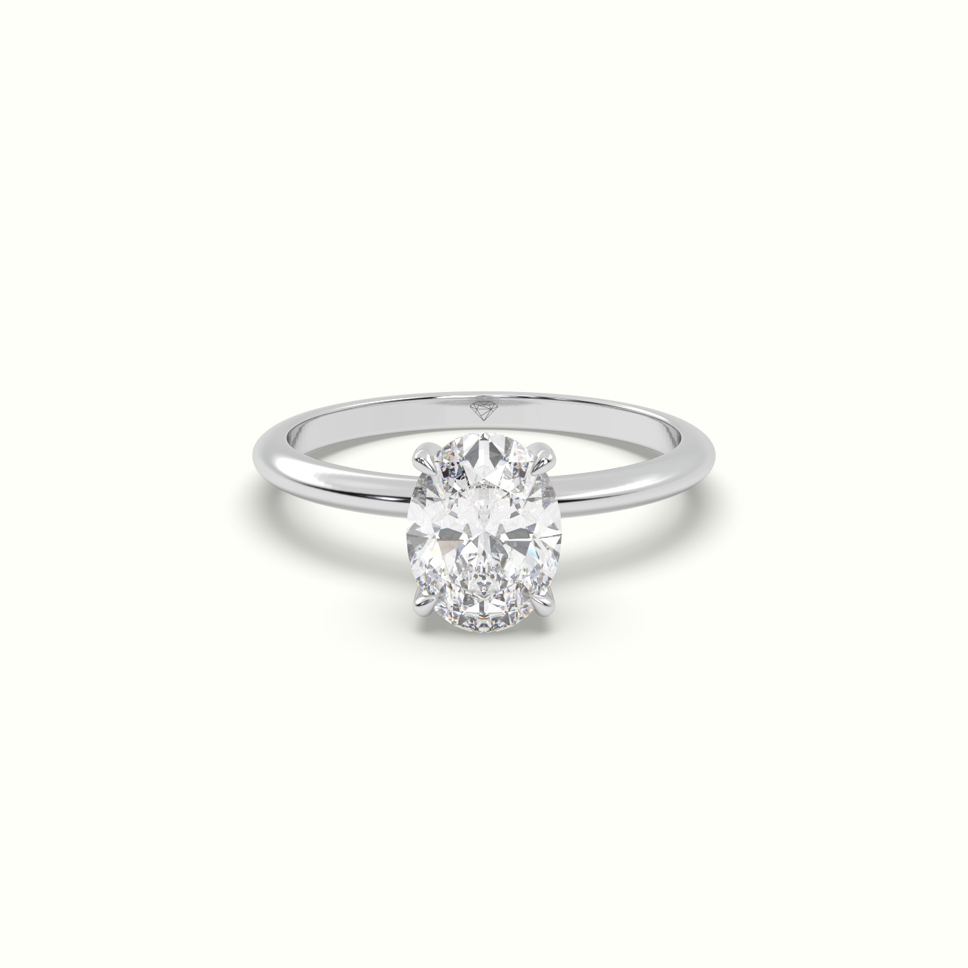10K WHITE GOLD Oval Diamond Ring with Hidden Halo  Setting