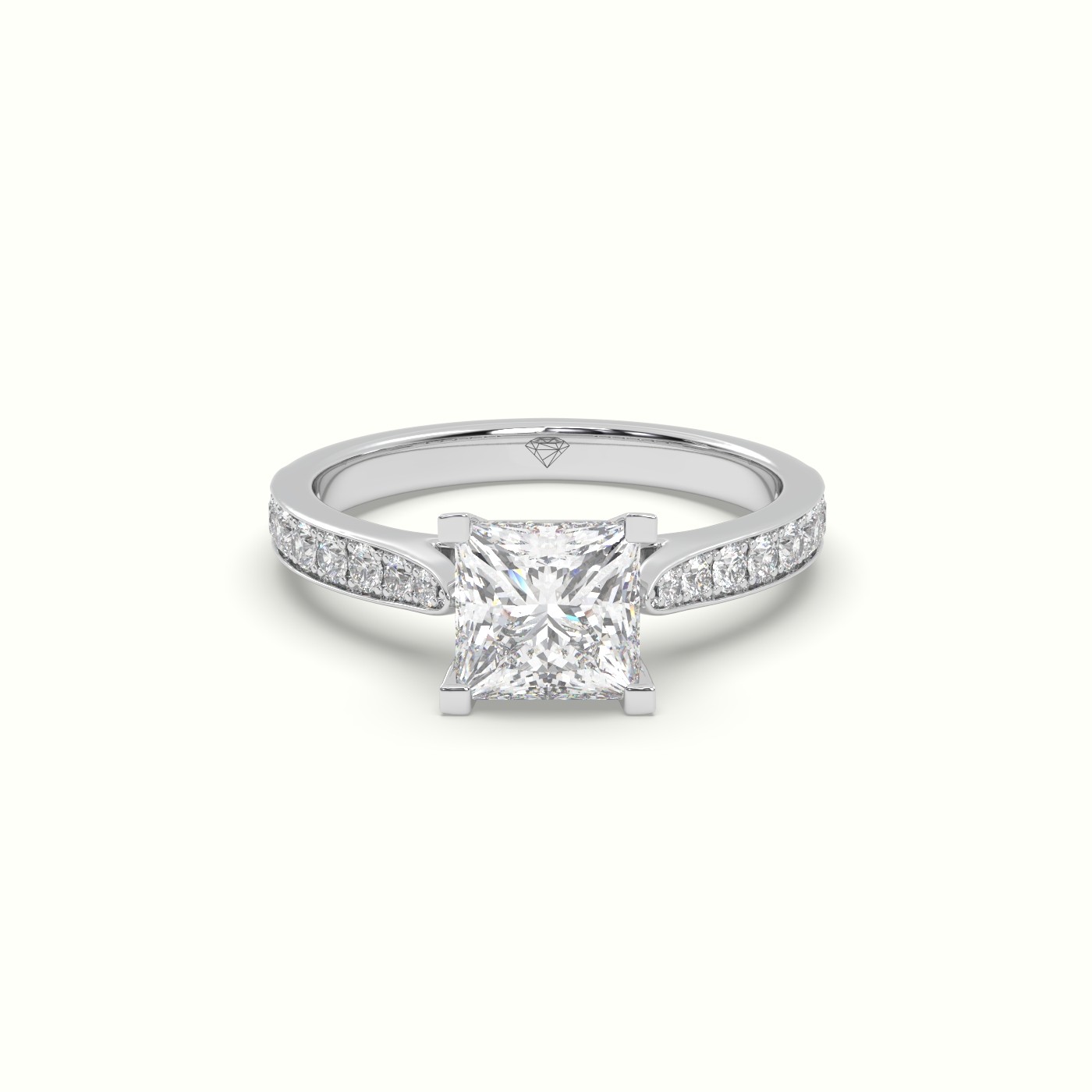 10K WHITE GOLD Princess Cut Diamond Engagament Ring With Pave Setting