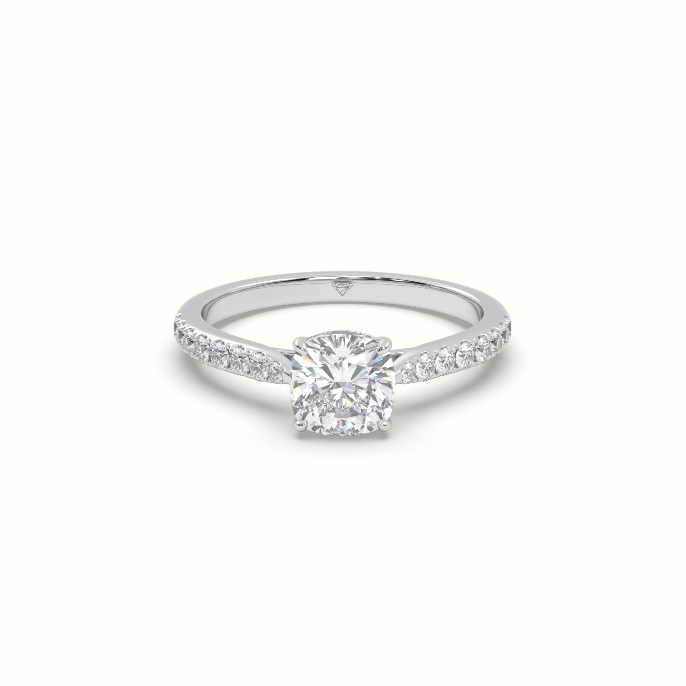 10K WHITE GOLD Cushion-Cut Pave Set Diamond Engagement Ring