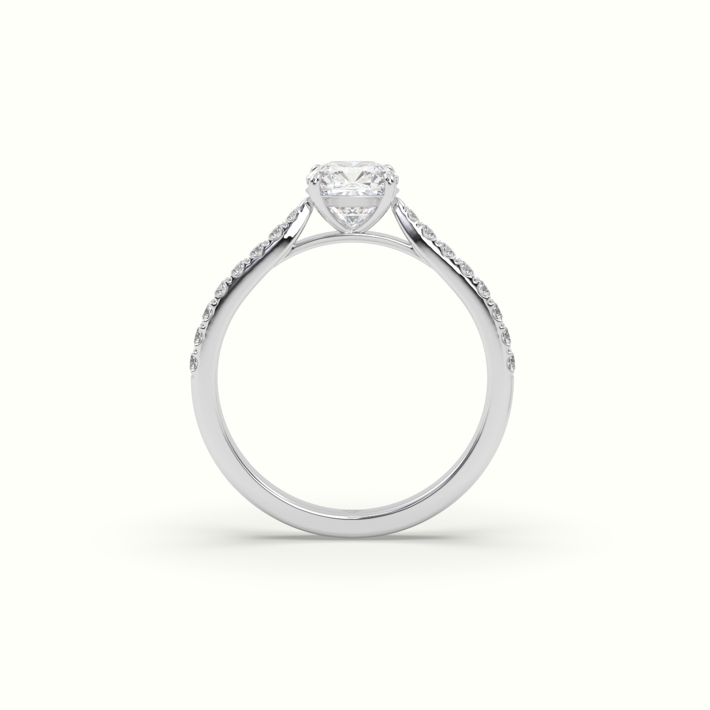 10K WHITE GOLD Cushion-Cut Pave Set Diamond Engagement Ring