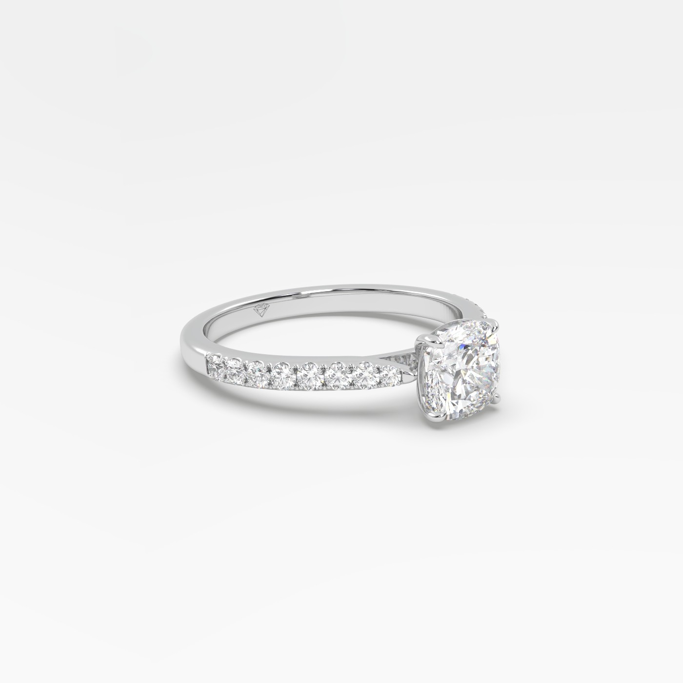 10K WHITE GOLD Cushion-Cut Pave Set Diamond Engagement Ring