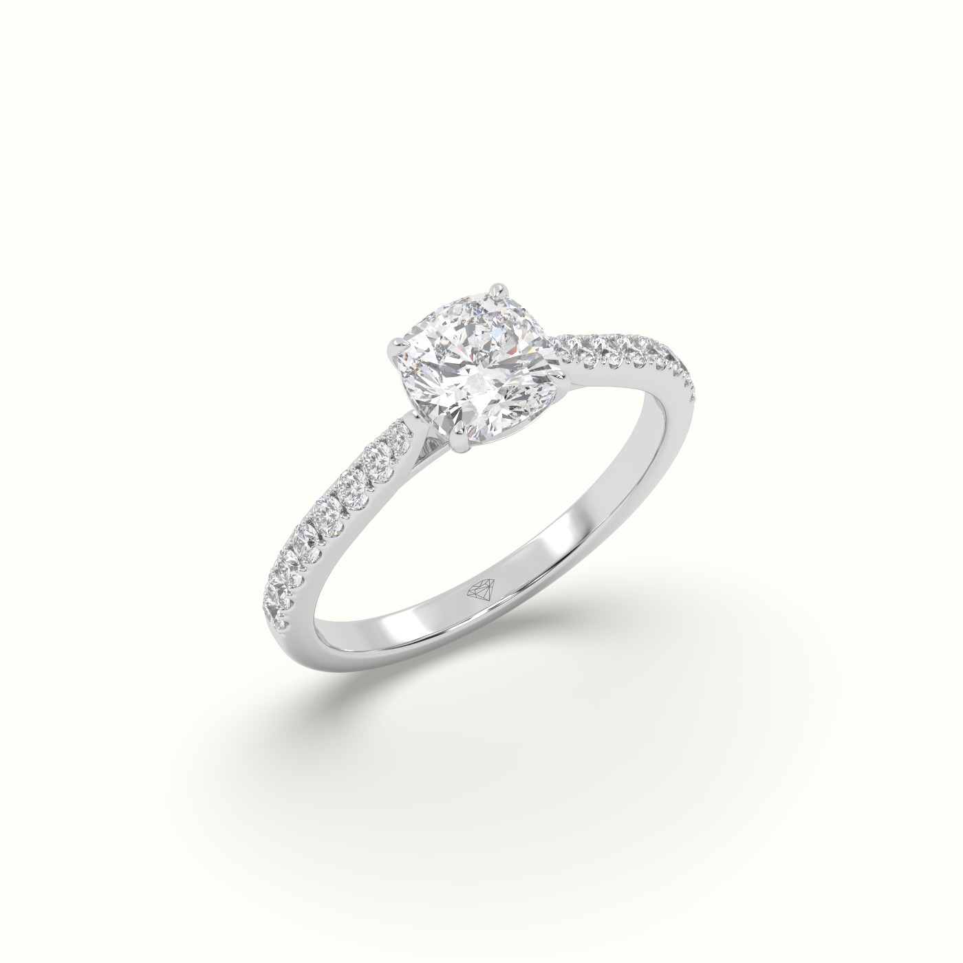 10K WHITE GOLD Cushion-Cut Pave Set Diamond Engagement Ring