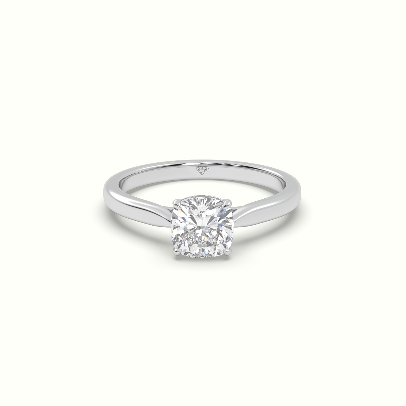 10K WHITE GOLD Cushion-Cut Solitaire Engagement Ring