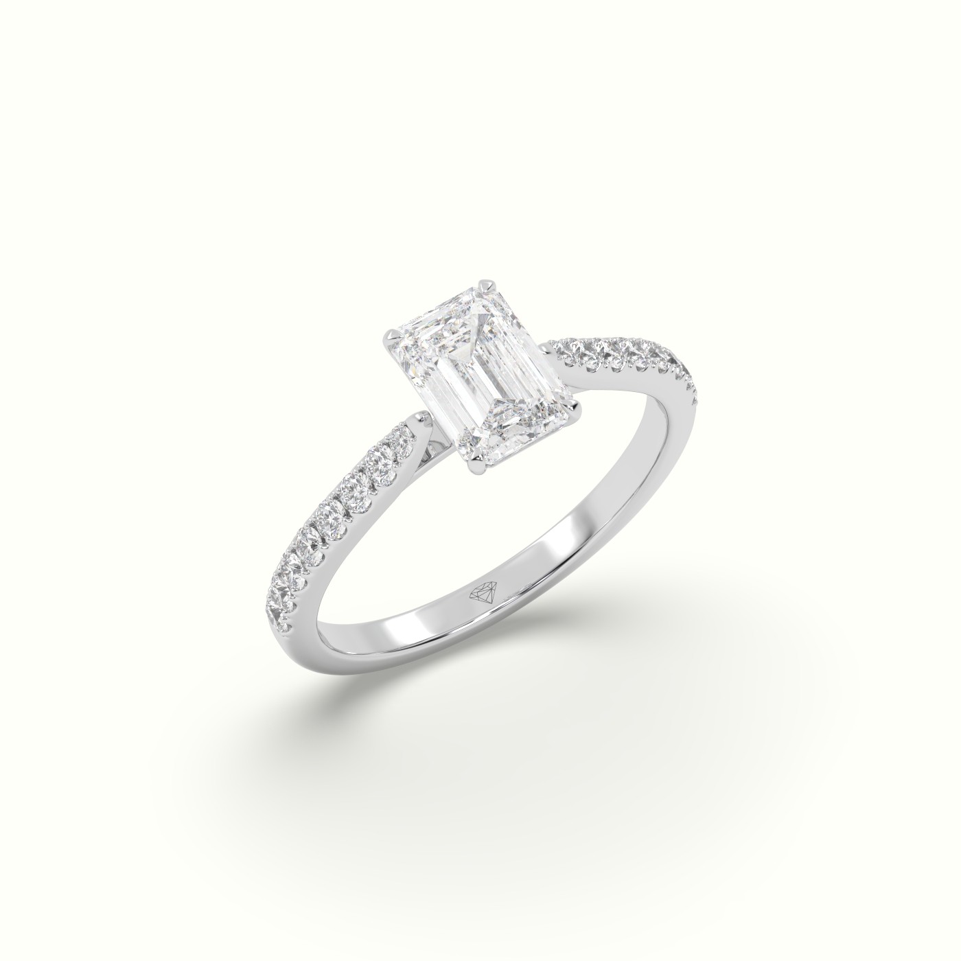 10K WHITE GOLD Single Emerald Diamond Engagement Ring