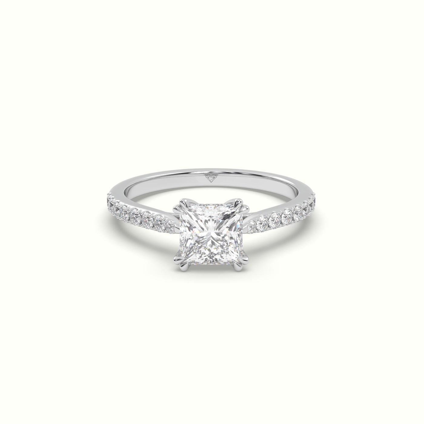 10K WHITE GOLD Princess-Cut Diamond Pave Engagement Ring