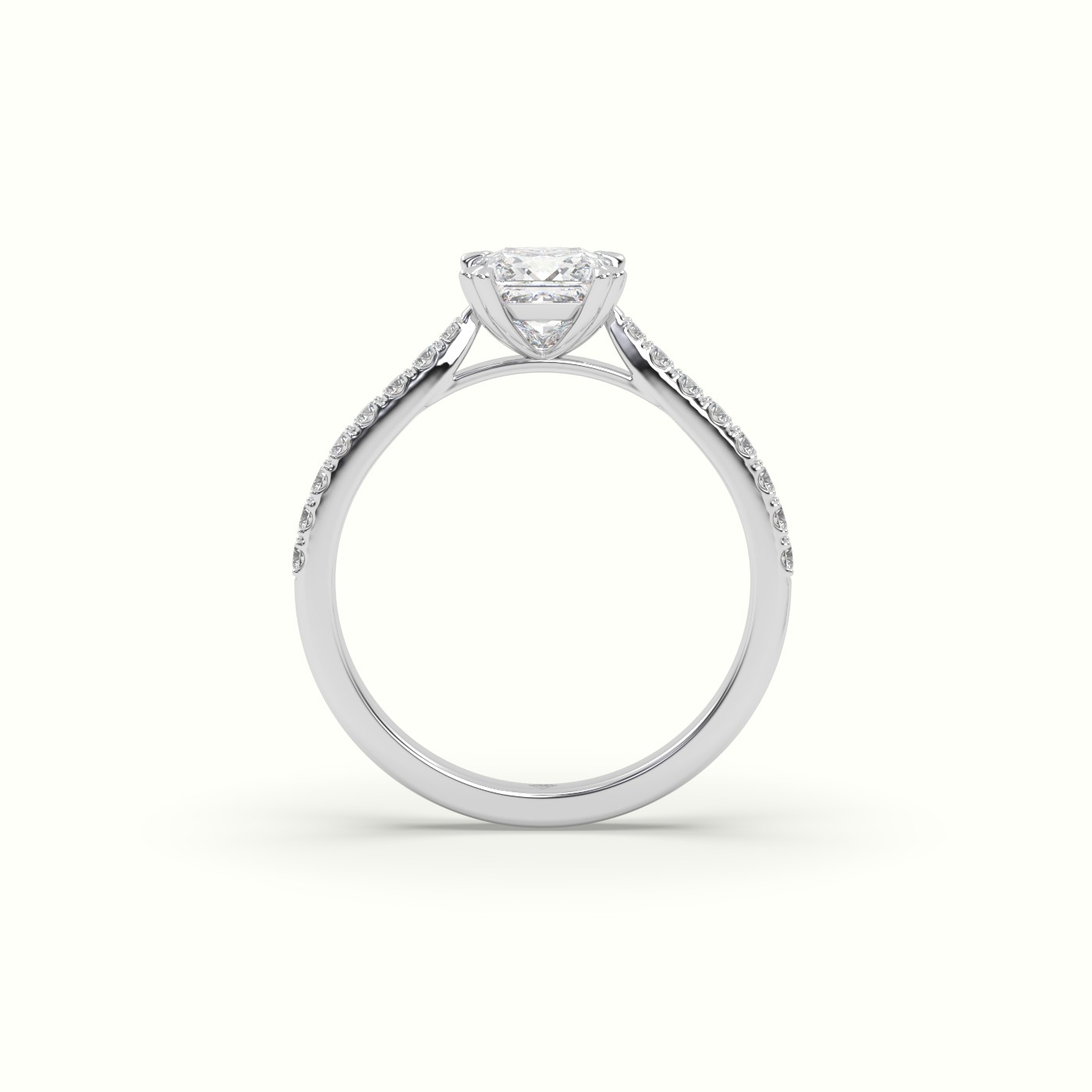 10K WHITE GOLD Princess-Cut Diamond Pave Engagement Ring