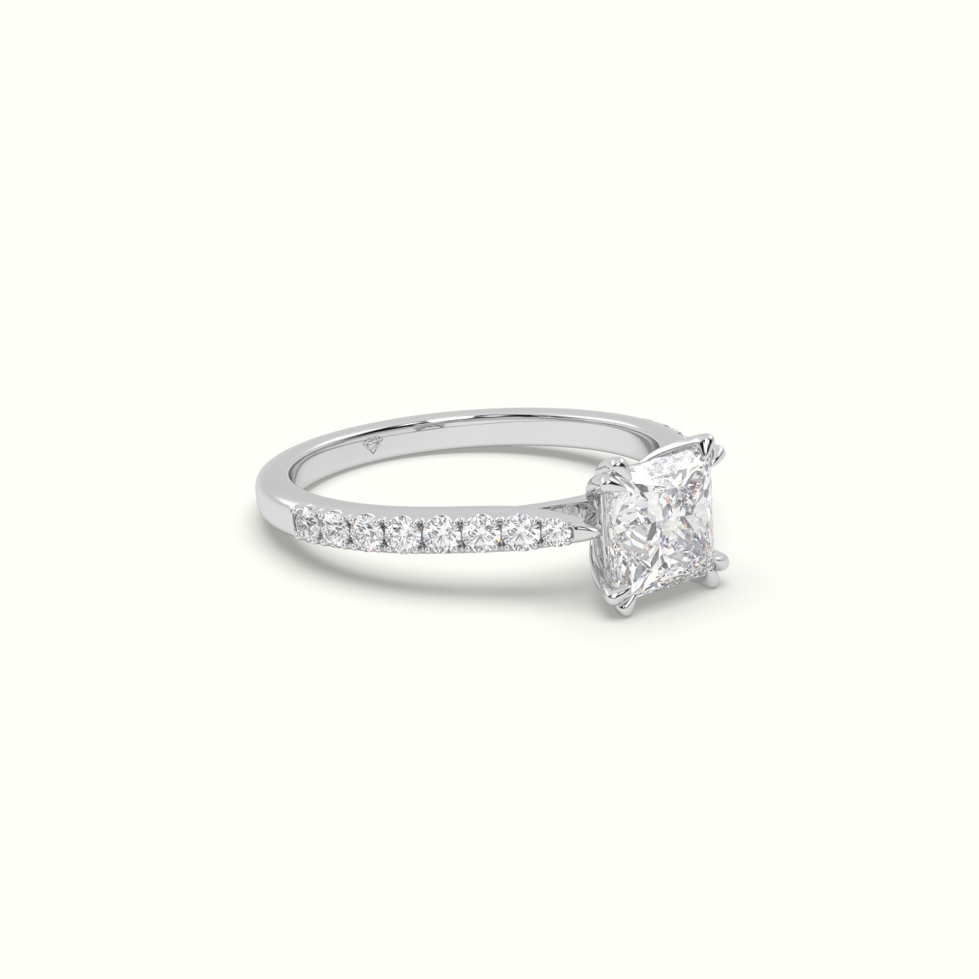 10K WHITE GOLD Princess-Cut Diamond Pave Engagement Ring