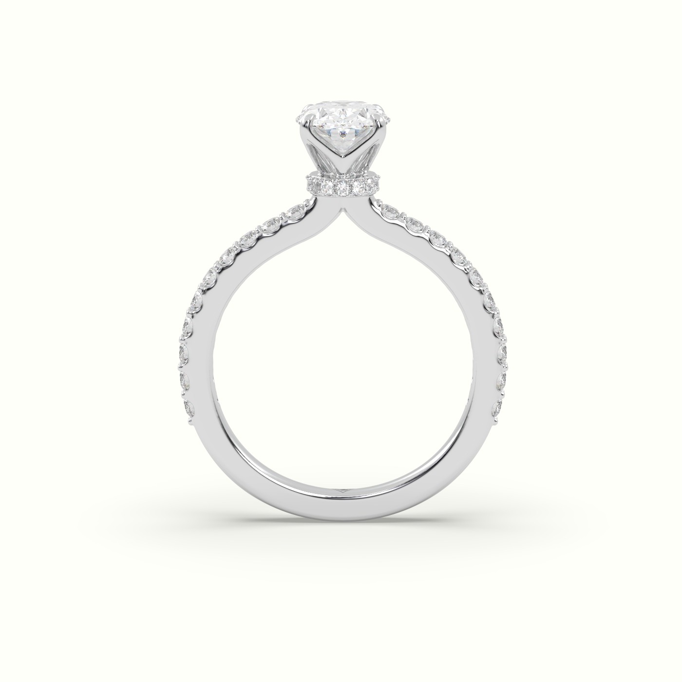10K WHITE GOLD OVAL DIAMOND PAVE ENGAGEMENT RING