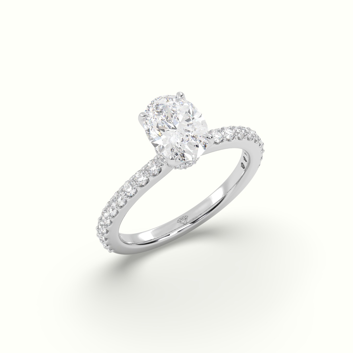 10K WHITE GOLD OVAL DIAMOND PAVE ENGAGEMENT RING