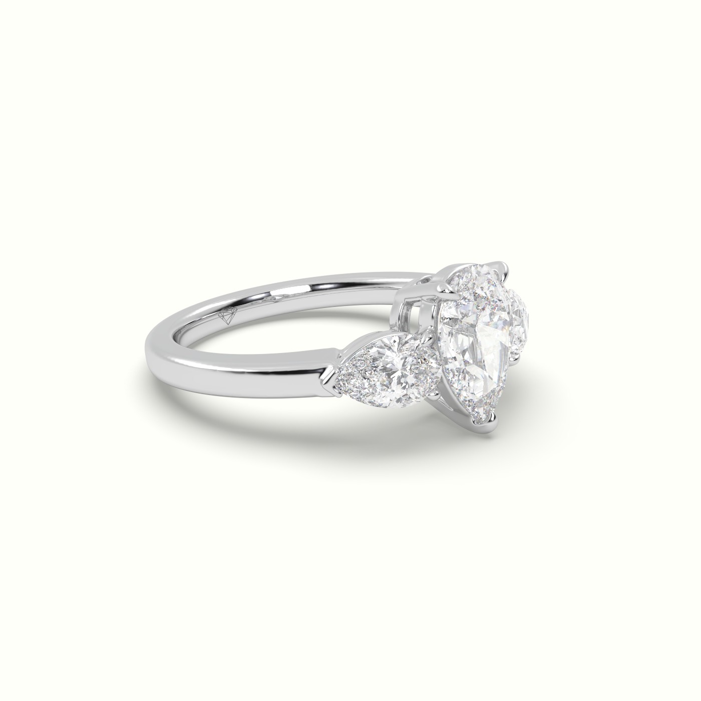 10K White Gold Pear Diamond Trilogy Ring