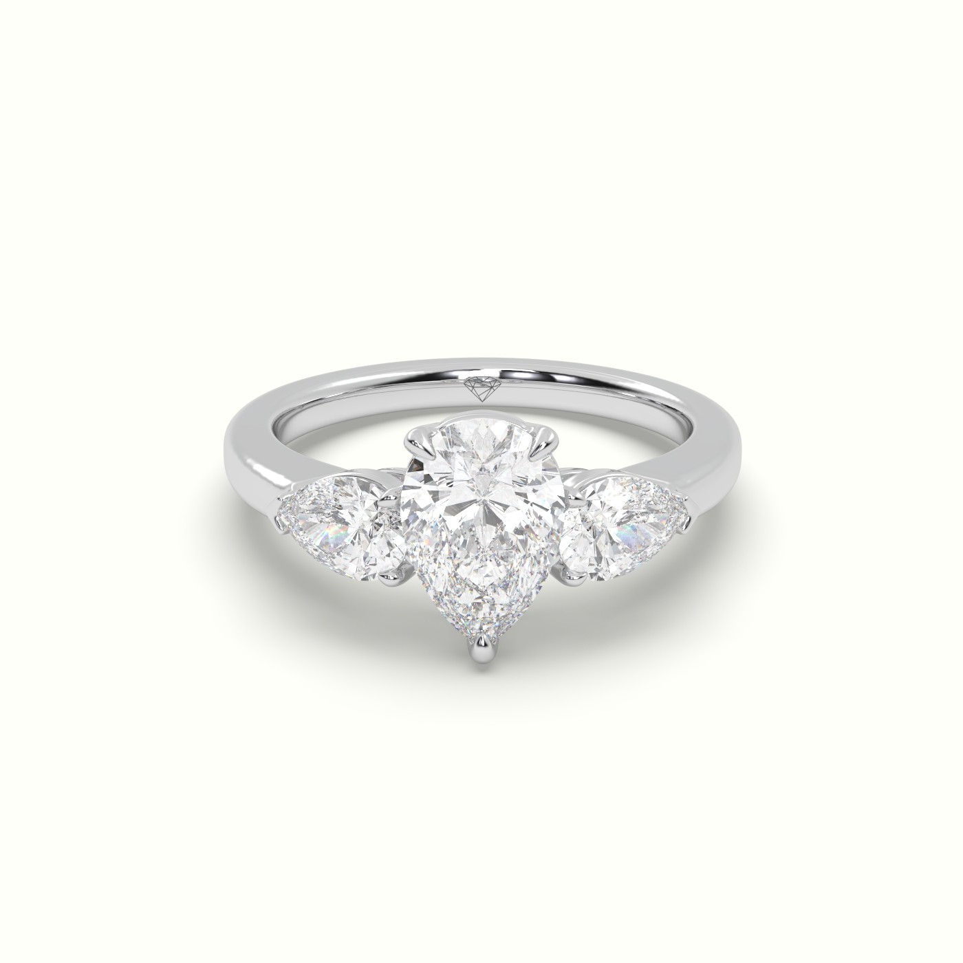 10K White Gold Pear Diamond Trilogy Ring