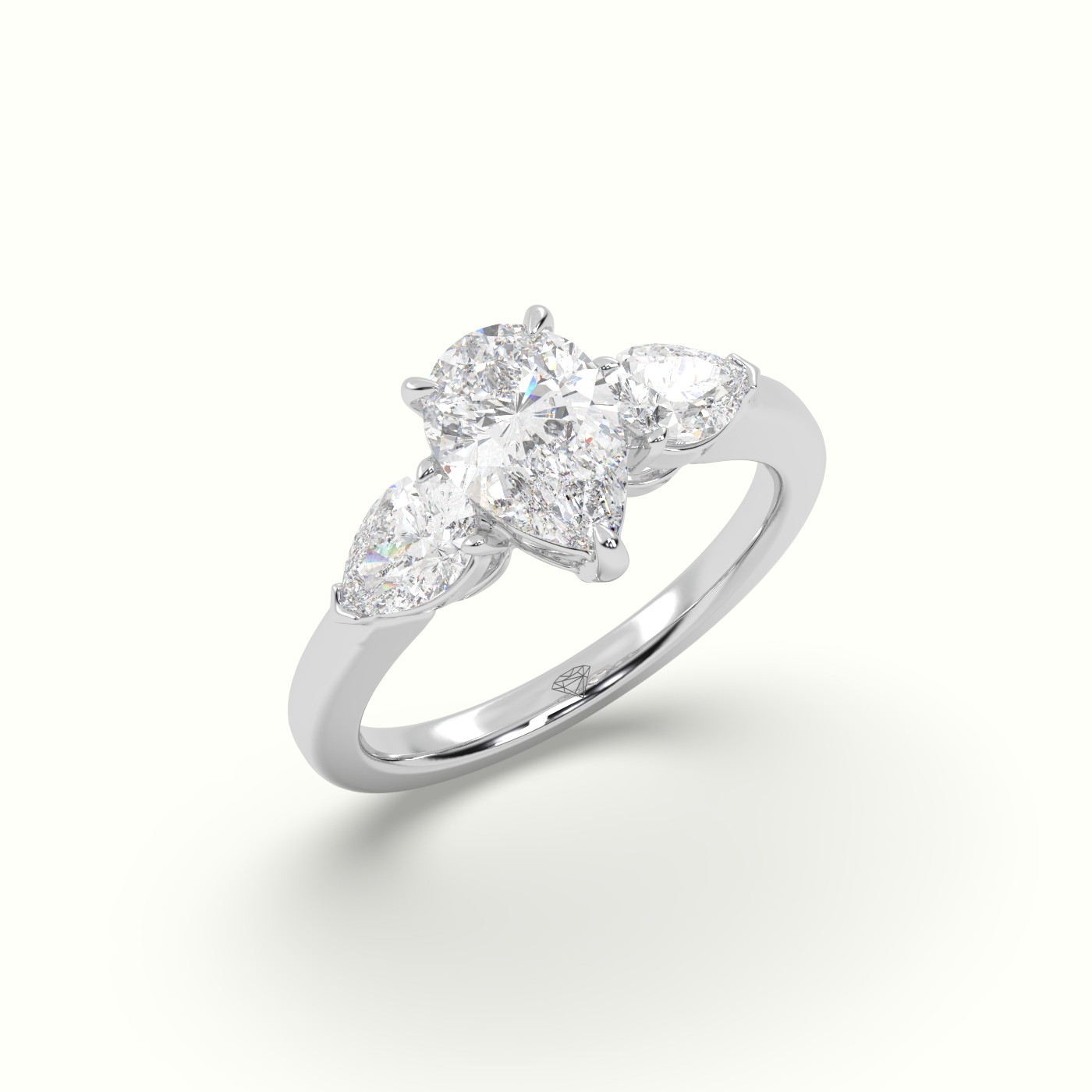 10K White Gold Pear Diamond Trilogy Ring